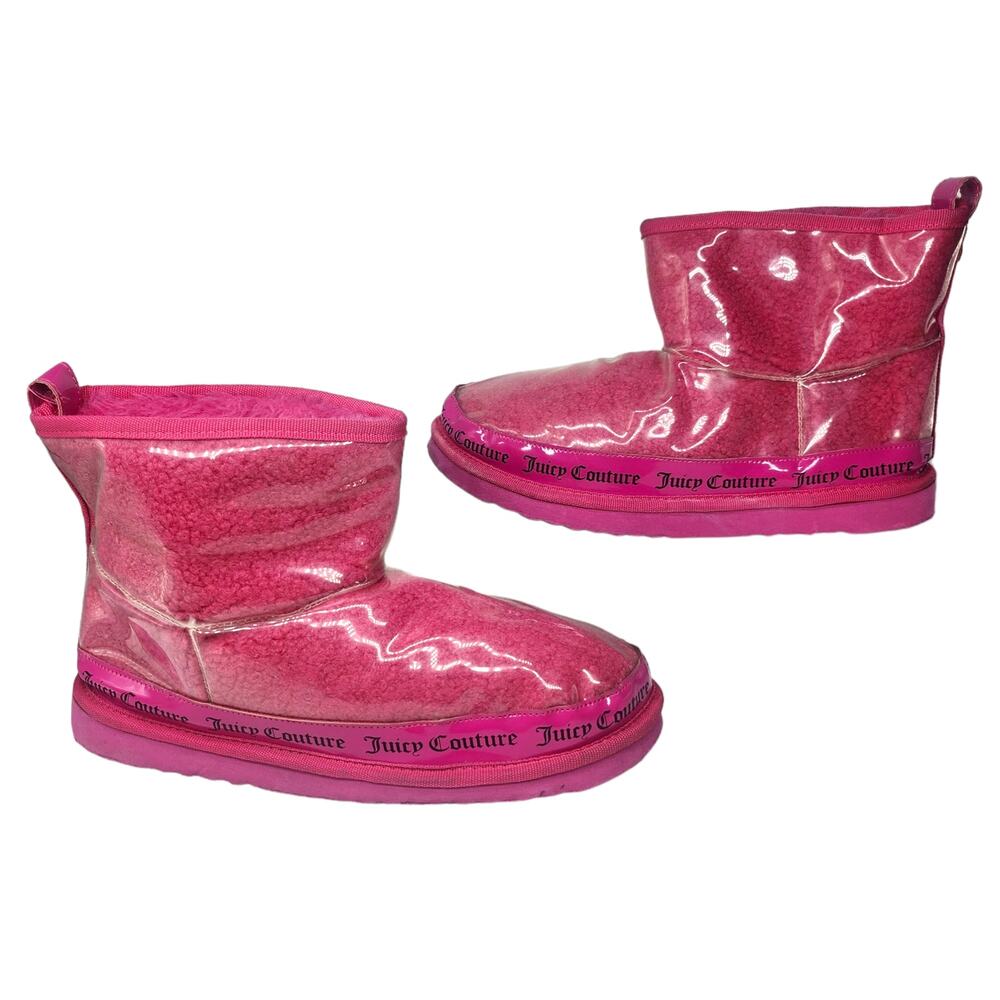 Juicy Couture Shoes Womens 9 Hot Pink Plastic Fuzzy Rain Boots Ankle Comfy